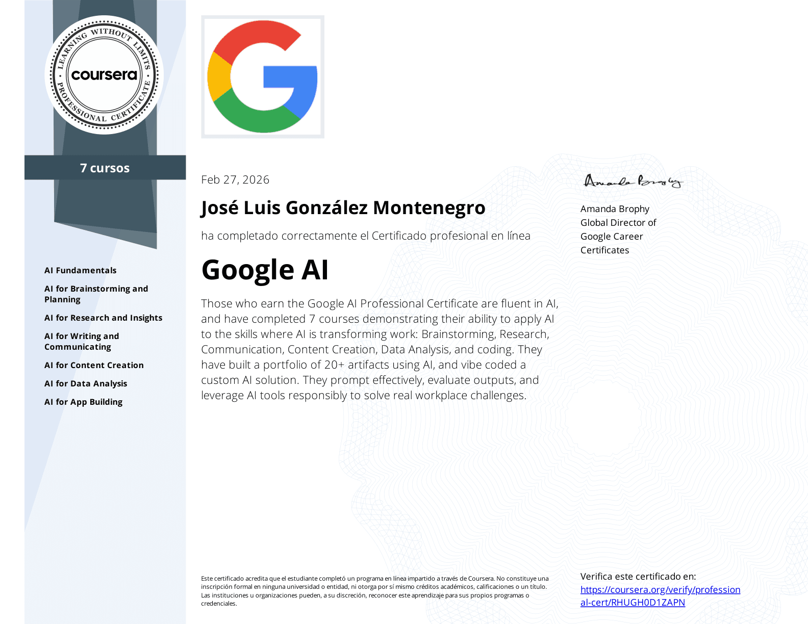 Certificado Profesional Google AI